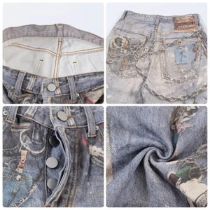 VILZSTUDIOS 3D Printed Baggy Straight Leg Jeans