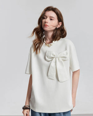 VILZSTUDIOS Stylish Short Sleeve Bowknot T-Shirt