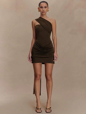 VILZSTUDIOS Sleek One Shoulder Backless Club Mini Dress