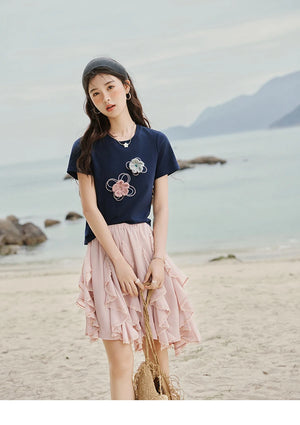 VILZSTUDIOS Floral Beaded T-Shirt