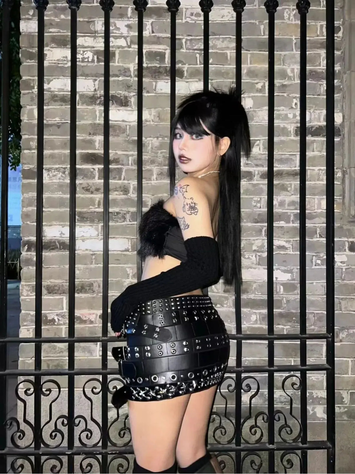 VILZSTUDIOS Luxury Black PU Leather Mini Skirt