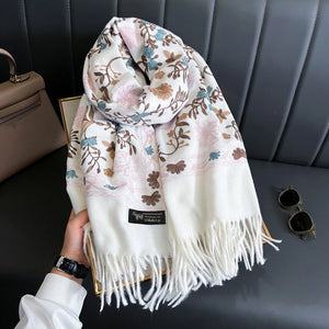 VILZSTUDIOS New Winter Warm Cashmere Scarf for Women Embroidery Pashmina Blanket Thick Shawl Wrap Neckerchief Fashion Bufanda Echarpe Poncho
