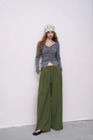 VILZSTUDIOS Solid Loose Wrinkled Straight Leg Pants