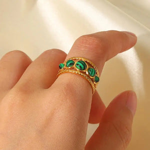 VILZSTUDIOS Stylish Green Malachite Stainless Steel Ring