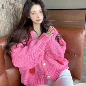 VILZSTUDIOS Cozy Strawberry Knit Cardigan