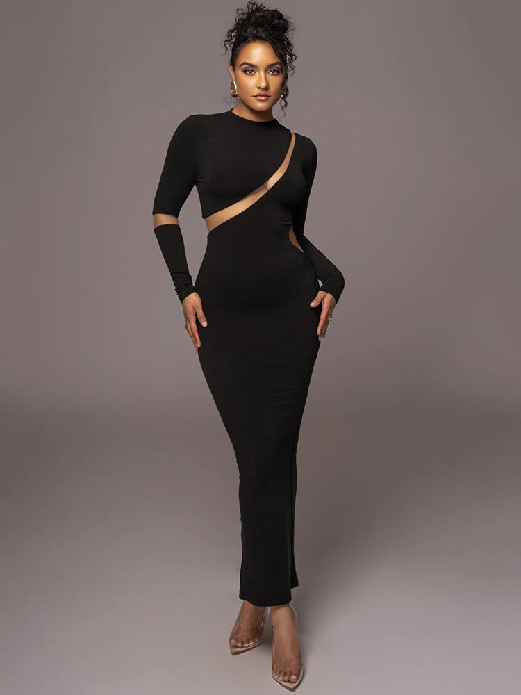 VILZSTUDIOS Patchwork Hollow Out Turtleneck Maxi Dress