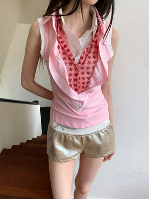 VILZSTUDIOS Pink Layered Sleeveless Blouse