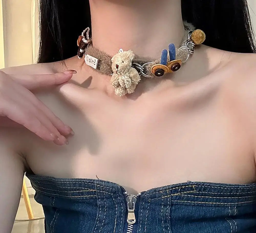 VILZSTUDIOS Cute Cartoon Bear Bow Choker Necklace