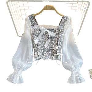 VILZSTUDIOS Chic Floral Lace Crop Top