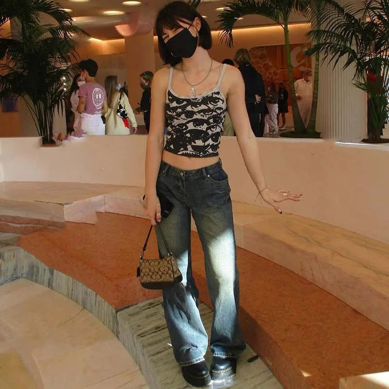 VILZSTUDIOS Eye Print Slim Crop Top