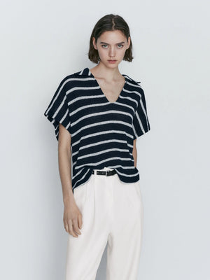 VILZSTUDIOS Casual Striped Polo T-Shirt