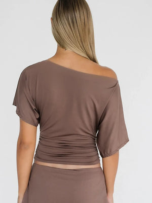 VILZSTUDIOS Green Sexy One Shoulder Slim T-Shirt