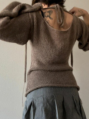 VILZSTUDIOS Backless Knit Boat Neck Knitted Top