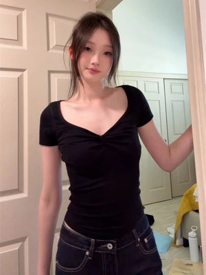 VILZSTUDIOS Sexy Basic Slim V-Neck T-Shirt