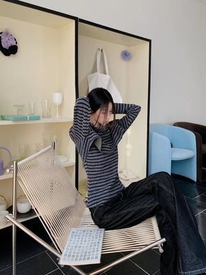 VILZSTUDIOS Striped Long Sleeve Turtleneck Top
