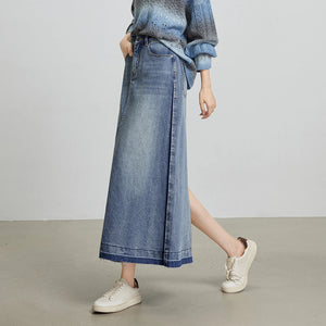 VILZSTUDIOS Contrasting Color Open Back Denim Skirt