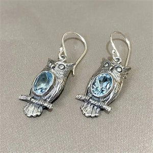 VILZSTUDIOS Vintage Silver Owl Blue Earring