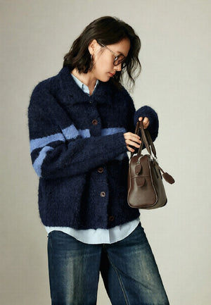 VILZSTUDIOS Cozy High Neck Striped Cardigan