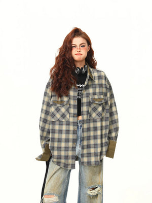 VILZSTUDIOS Y2K Contrasting Color Plaid Shirt