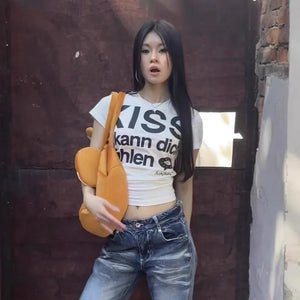 VILZSTUDIOS Retro Japanese Y2K Letter Print T-Shirt