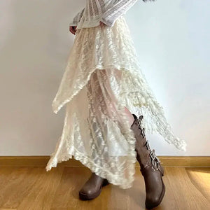 VILZSTUDIOS Vintage Boho Lace Asymmetrical Skirt