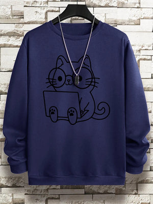 VILZSTUDIOS Nerdy Cat Print Loose Long Sleeve Top
