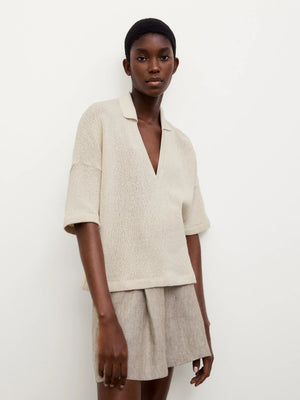 VILZSTUDIOS Beige V-Neck Knit Short Sleeve Sweater