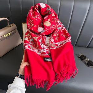 VILZSTUDIOS New Winter Warm Cashmere Scarf for Women Embroidery Pashmina Blanket Thick Shawl Wrap Neckerchief Fashion Bufanda Echarpe Poncho