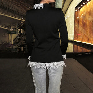VILZSTUDIOS Elegant Spliced Lace V-Neck Jacket