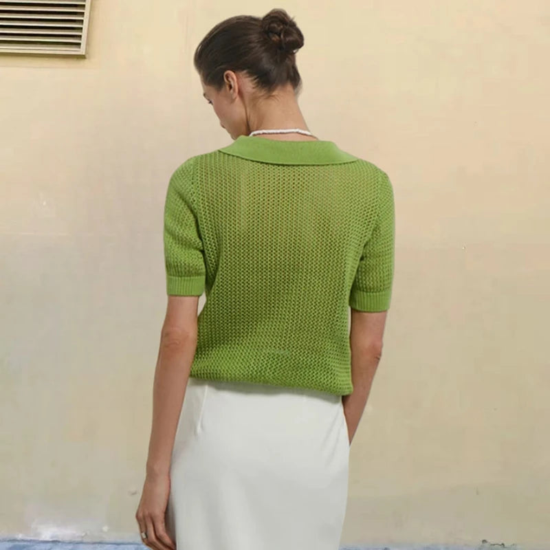 VILZSTUDIOS Casual Knitted Hollow T-Shirt