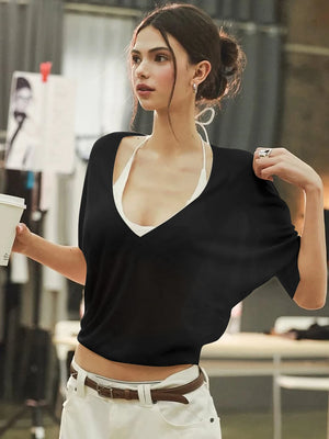 VILZSTUDIOS Sexy V-Neck Slim-Fit Long Sleeve Top