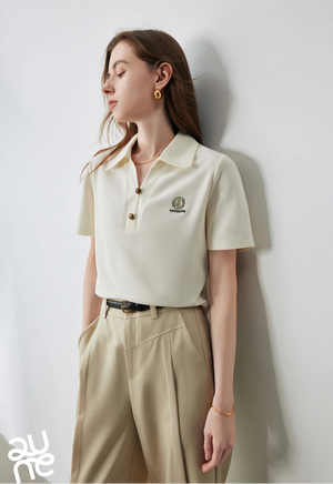 VILZSTUDIOS Stylish Women Polo Collar Letter T-Shirt