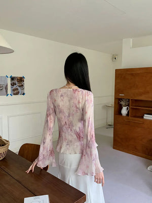 VILZSTUDIOS Pink Pleated Ruffled Blouse