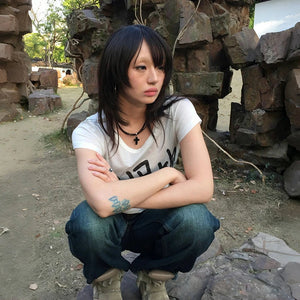 VILZSTUDIOS Grunge Japanese Letters Print T-shirt T