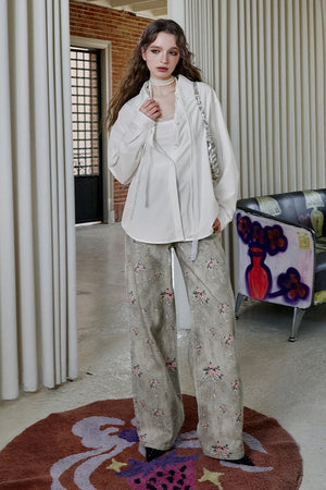 VILZSTUDIOS Retro Flower Printed Wide Leg Jeans