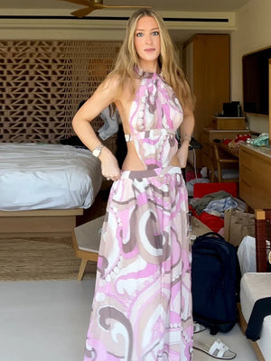 VILZSTUDIOS Elegant Floral Halter Maxi Dress Women