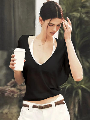 VILZSTUDIOS Sexy V-Neck Slim-Fit Long Sleeve Top
