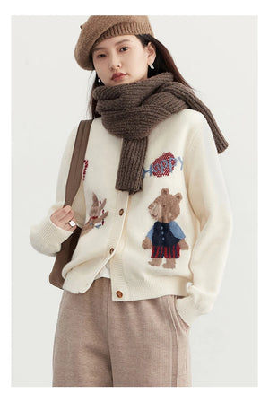 VILZSTUDIOS Retro Jacquard Happy Bear Cardigan