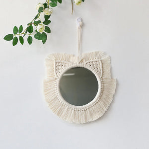 VILZSTUDIOS Boho Macrame Wall Mirror Home Decor Decorative Mirrors Aesthetic Room Decor Wall Mirrors for Living Room Bathroom Decoration