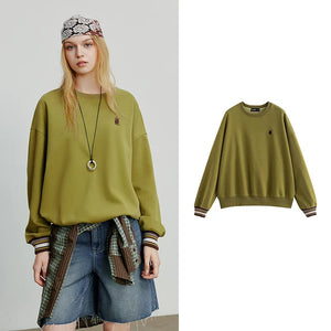VILZSTUDIOS Cat Embroidery Striped Knit Pullover Shirt