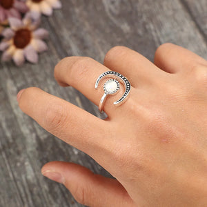VILZSTUDIOS Bohemian Moonstone Carving Silver Ring