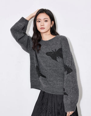 VILZSTUDIOS Butterfly Bead Jacquard Sweater