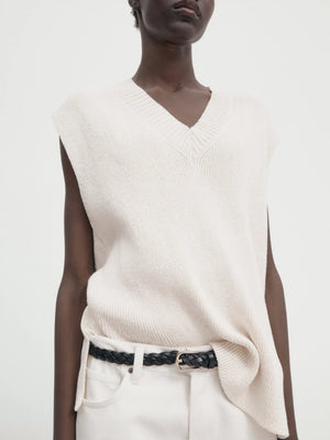 VILZSTUDIOS Minimalist Beige V-Neck Knit Vest