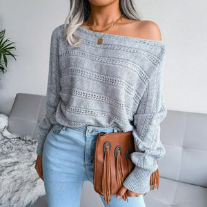 VILZSTUDIOS Stylish Hollow Off Shoulder Knit Sweater