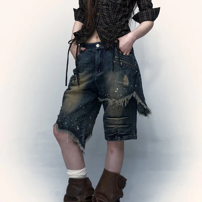 VILZSTUDIOS Vintage Grunge Aesthetic Distressed Denim Jeans