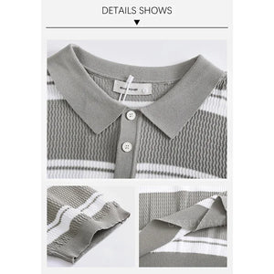 VILZSTUDIOS Striped Knit Short Sleeve T-Shirt