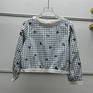 VILZSTUDIOS Rustic Floral Embroidered Plaid Blouse