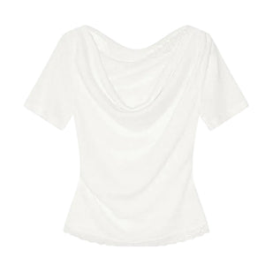 VILZSTUDIOS Lace Flower Edged Short Sleeve T-Shirt
