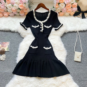 VILZSTUDIOS Chic Knitted Ruffled Mini Dress