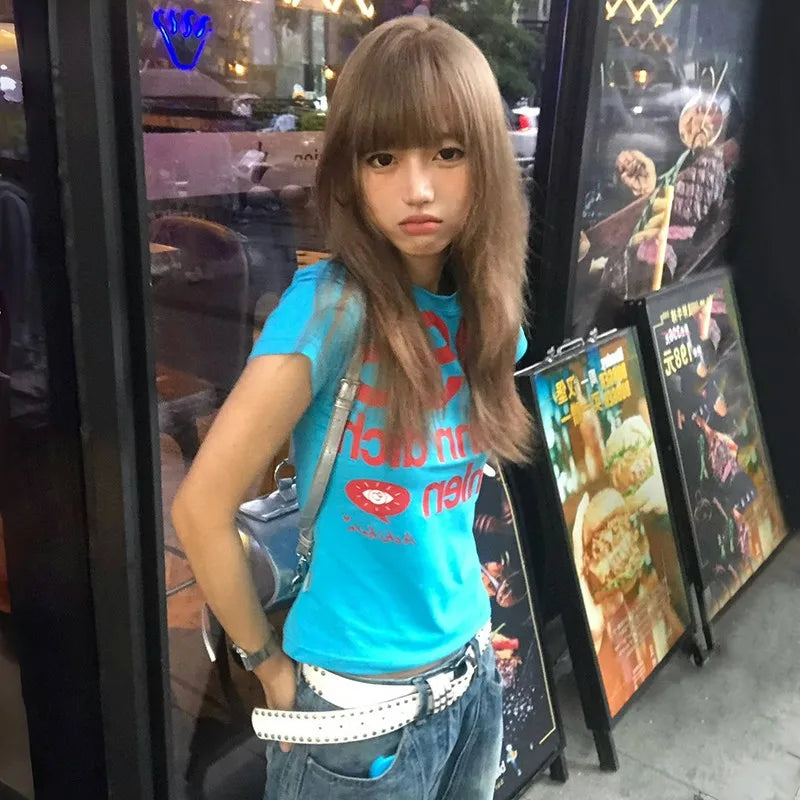 VILZSTUDIOS Retro Japanese Y2K Letter Print T-Shirt